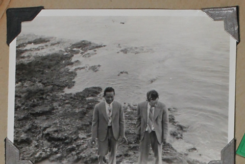 Two men on a rocky beach (ddr-densho-404-259)