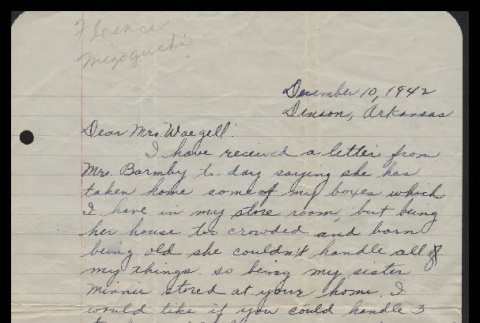 Letter from Hideko Wakita to Mrs. Margaret Waegell, December 10, 1942 (ddr-csujad-55-74)