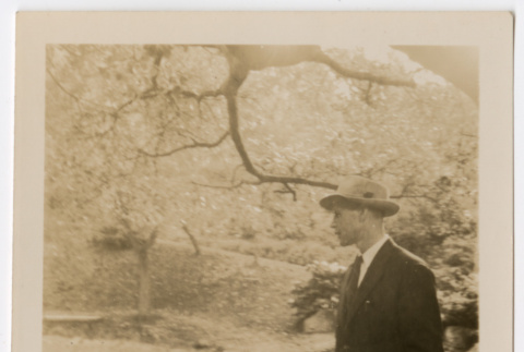 Man in woods (ddr-densho-377-2262)