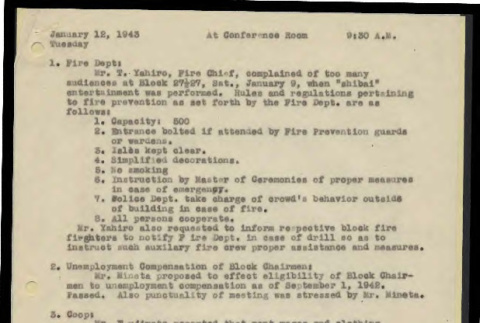 Minutes from the Heart Mountain Block Chairmen meeting, January 12, 1943 (ddr-csujad-55-399)