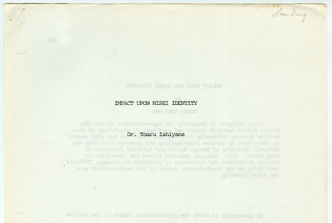 Impact Upon Nisei Identity by Dr. Toaru Ishiyama (ddr-densho-1007-1454)