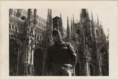 Man in front of Milan Cathedral (ddr-densho-466-392)