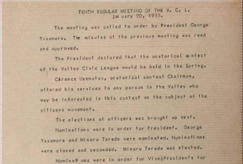 Minutes of the tenth Valley Civic League meeting (ddr-densho-277-33)
