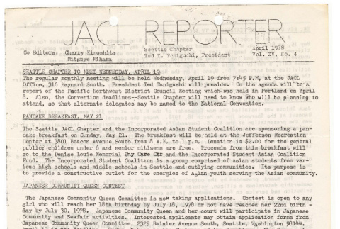 Seattle Chapter, JACL Reporter, Vol. XV, No. 4, April 1978 (ddr-sjacl-1-266)