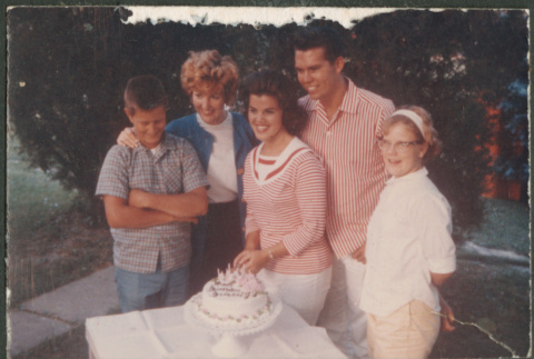 Photo of family with birthday cake (ddr-densho-523-376)