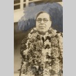 Victor S. K. Houston wearing leis (ddr-njpa-2-433)