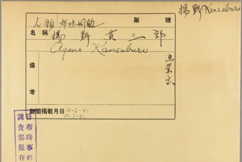 Envelope of Kansaburo Ageno photographs (ddr-njpa-5-358)