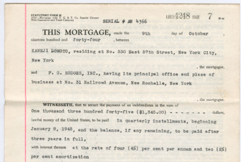 Mortgages for Kaneji Domoto's property in New Rochelle (ddr-densho-329-1144)