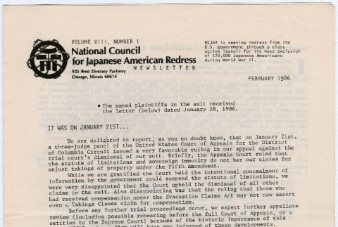 National Council for Japanese American Redress Vol. 8 No. 1 (ddr-densho-352-67)