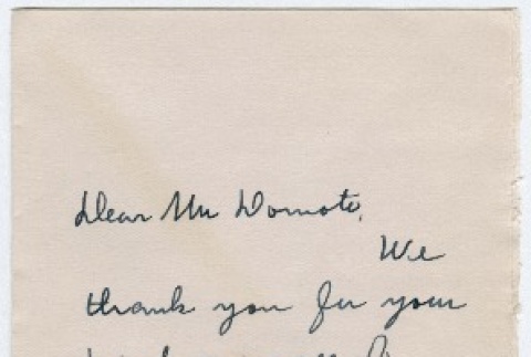 Thank you note to Kan Domoto from Carl and Ella Salbach (ddr-densho-329-430)