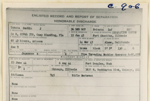 Military record for Sachio Takata (ddr-densho-37-1932)
