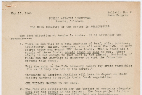 Amache Farm Program Bulletin No. 2. May 15, 1944 (ddr-densho-356-913)