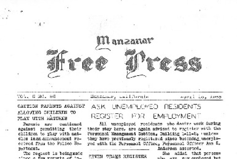 Manzanar Free Press Vol. 6 No. 86 (April 18, 1945) (ddr-densho-125-330)