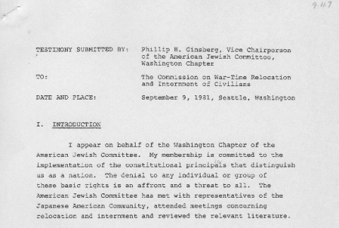Testimony of Phillip H. Ginsberg, American Jewish Committee (ddr-densho-67-226)