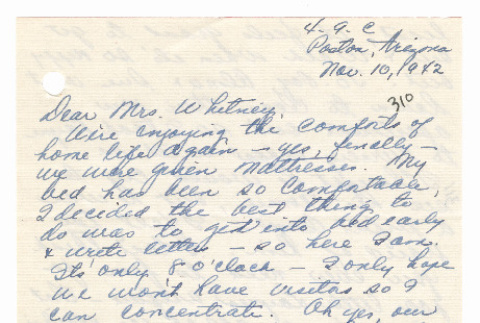 [ Letter to Mrs. Whitney from Fumiko Fukuda | November 10, 1942 ] (ddr-janm-22-75)
