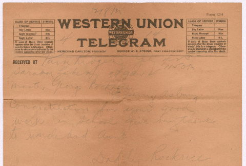 Telegram from Thomas Rockrise to George Rockrise (ddr-densho-335-216)