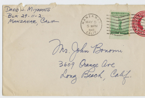 Envelope addressed to John Bonomi (ddr-janm-21-24)