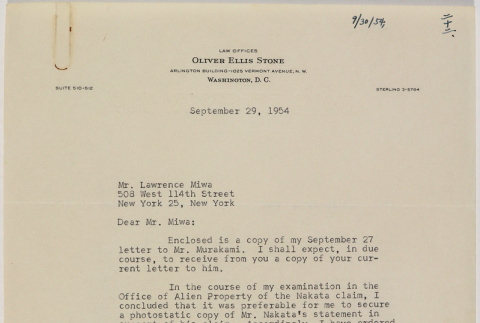 Letter from Oliver Ellis Stone to Lawrence Fumio Miwa (ddr-densho-437-44)