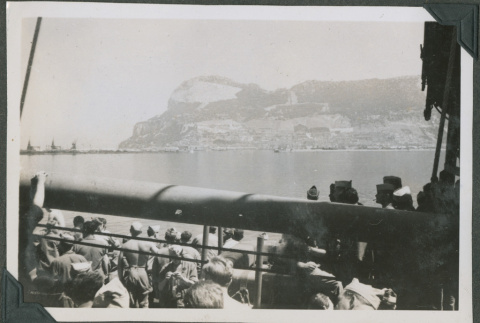 Soldiers looking at the Rock of Gibraltar (ddr-densho-201-822)