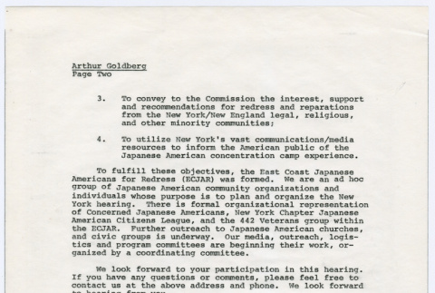 Carbon copy of page 2 of letter to Ambassador Arthur Goldberg from Sasha Hohri and Michi Kobi (ddr-densho-352-493)
