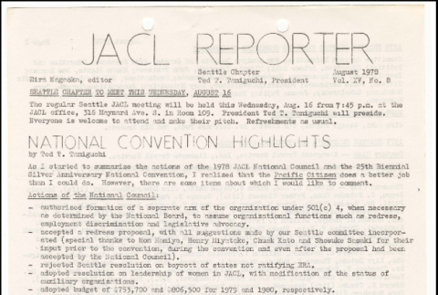 Seattle Chapter, JACL Reporter, Vol. XV, No. 8, August 1978 (ddr-sjacl-1-270)