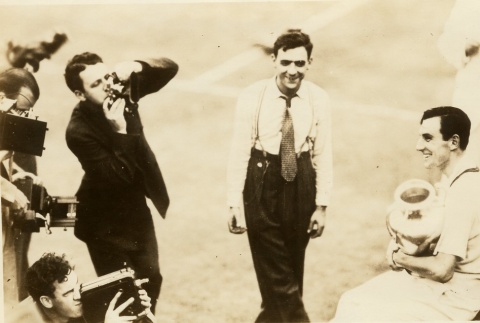 Fred Perry being photographed by the press after a tournament win (ddr-njpa-1-1284)