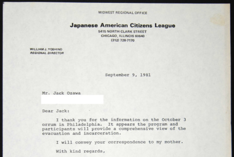 Letter to Jack Ozawa from Bill Yoshino (ddr-chijacl-1-573)