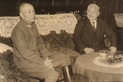 Two photos of Tsuruhei Matsuno meeting with men (ddr-njpa-4-882)