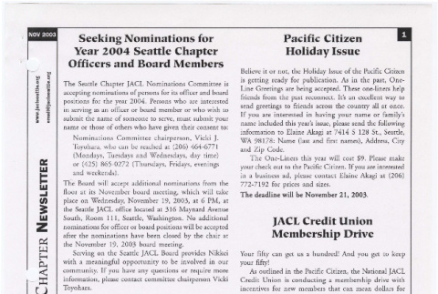 Seattle Chapter, JACL Reporter, Vol. 40, No. 11, November 2003 (ddr-sjacl-1-515)