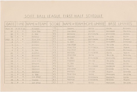 Soft Ball League First Half Schedule (ddr-densho-284-50)