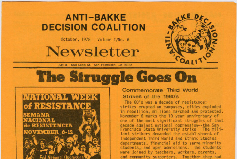 Anti-Bakke Decision Coalition Newsletter Vol. 1, No. 6 (ddr-densho-444-50)