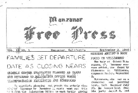 Manzanar Free Press Vol. 1 No. 1 (September 8, 1945) (ddr-densho-125-367)