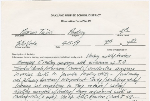 Oakland Unified School District Observation Form (ddr-densho-338-348)