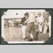 Frank Hidoka and John Kusakabe playfully fighting on boardwalk (ddr-densho-540-53)