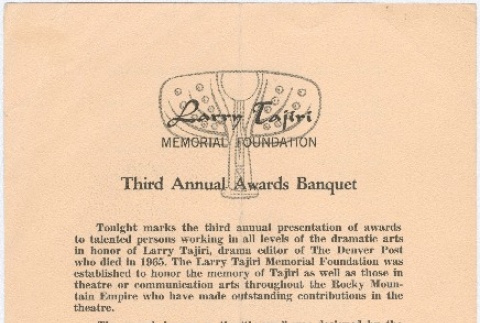 Program for the 3rd annual Larry Tajiri Awards Banquet (ddr-densho-338-152)