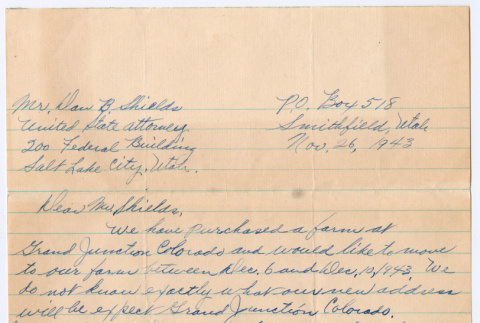 Letter from Chizu Takeda to Dan Shields (ddr-densho-501-201)
