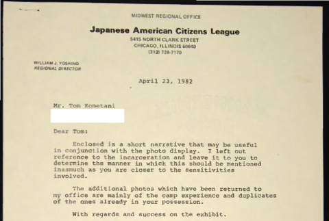 Letter and attachment to Tom Kometani from Bill Yoshino (ddr-chijacl-1-790)