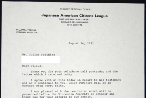Letter to Julius Fujihira from Bill Yoshino (ddr-chijacl-1-591)