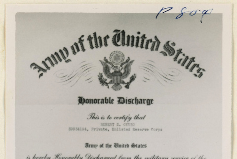 Honorable discharge for Robert S. Okubo (ddr-densho-37-1797)