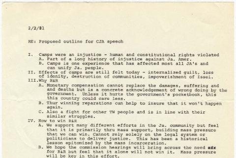 Letter and proposed outline from Concerned Japanese American (ddr-densho-352-302)
