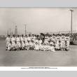 Document with photo of Alameda ATK and Meiji University baseball teams and transcription of article about game (ddr-ajah-5-40)