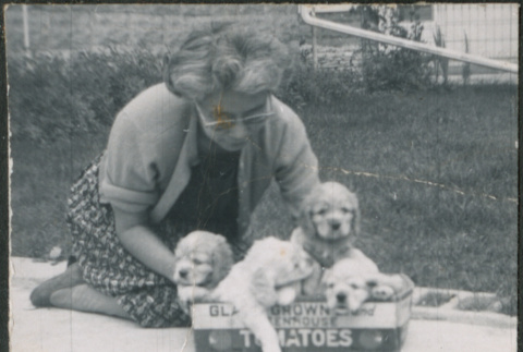 Agnes Sakura with puppies (ddr-densho-523-296)