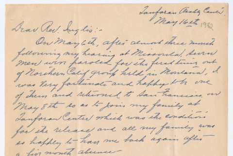 Letter to Rev. Robert Inglis from D. Uchida (ddr-densho-498-13)