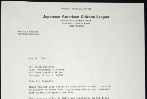 Letter to Ralph Fujimoto from Bill Yoshino (ddr-chijacl-1-441)