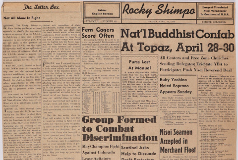 Clipping from front page of Rocky Shimpo (ddr-densho-122-780)