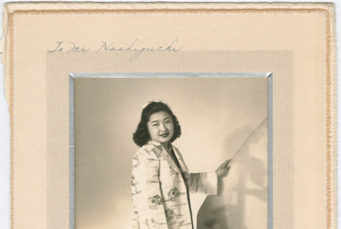 Portrait of Yoshiko Nishisaka Wearing Dress and Silk Jacket (ddr-densho-474-124)