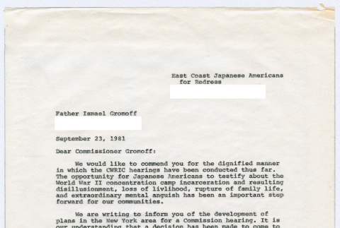 Carbon copy of page 1 of letter to Father Ismael Gromoff from Sasha Hohri and Michi Kobi (ddr-densho-352-486)