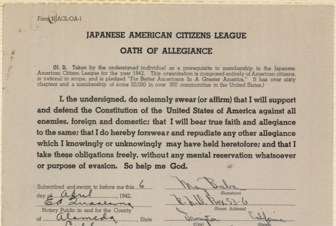 JACL Oath of Allegiance for May Baba (ddr-ajah-7-45)