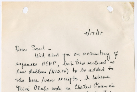 Letter to Sarah Sogi from Yuri (Domoto) Tsukada (ddr-densho-377-3054)
