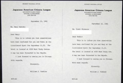 Letters to Mary Kamidoi and Toshi Shimoura from William Yoshino (ddr-chijacl-1-560)